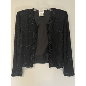 Vintage Stenay Women's Sz S Beaded Black Silk Evening Jacket Formal Glam Ornate